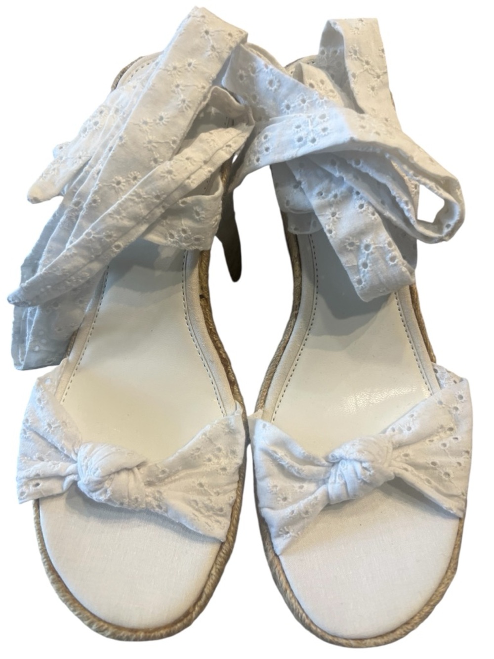 White Eyelet Ankle Tie Espadrille Wedge
Cottage-core/Prairie Sandals